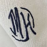 Nappe et 5 serviettes basques vintage en coton à chevrons bleu et jaune