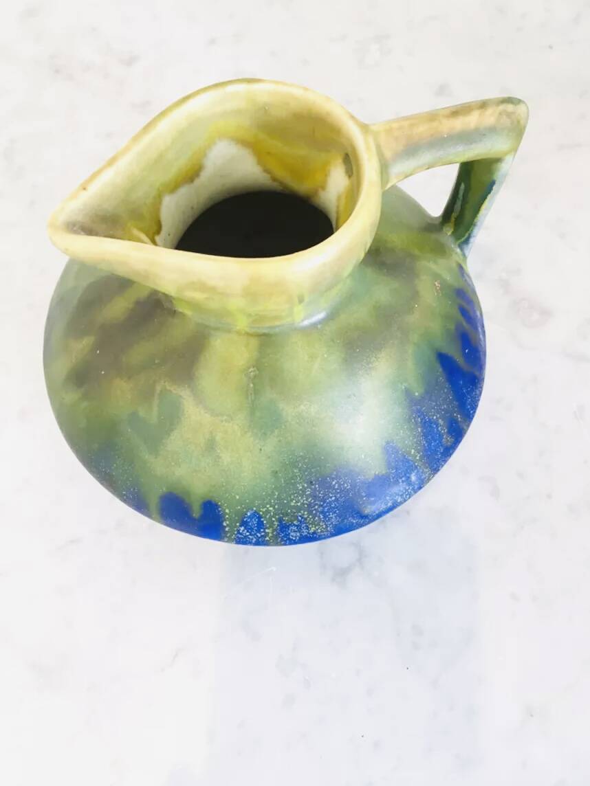 Small vintage blue and green vase – 1950s ceramic
