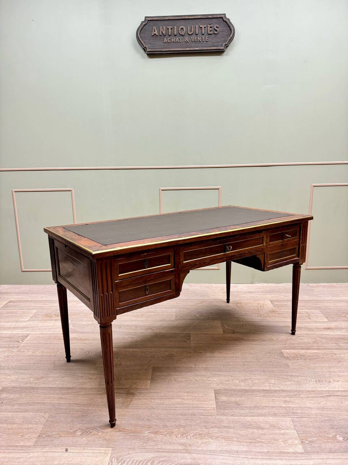 Louis XVI Style Mahogany Flat Desk With Zippers XIX Eme Century