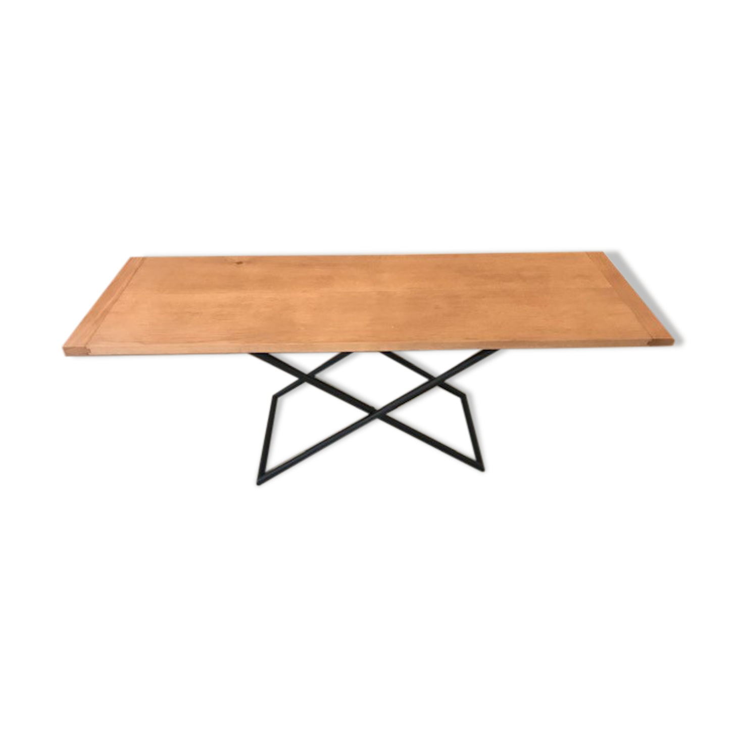 Wooden coffee table metal base