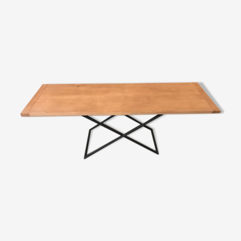 Wooden coffee table metal base