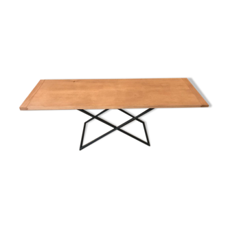 Wooden coffee table metal base