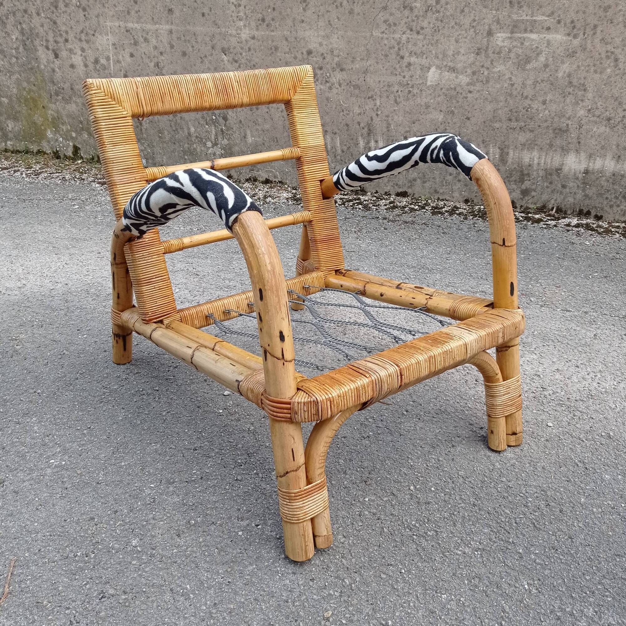 Chair in bamboo rattan and zebra fabric