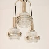 Modern pendant lamp, 1970s, metal and glass, 3xE27