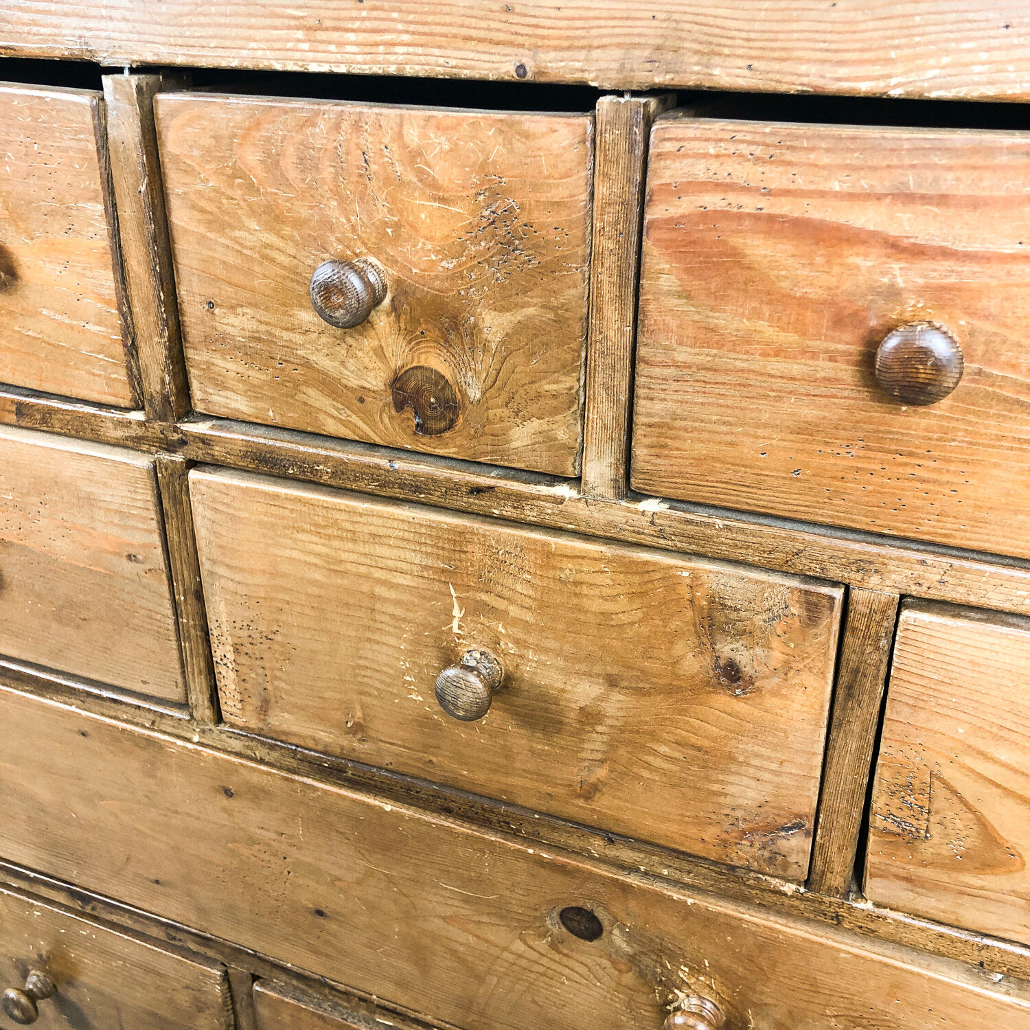 Pine bank of drawers