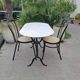 Marble oval veined bistro table + 2 aluminium chairs