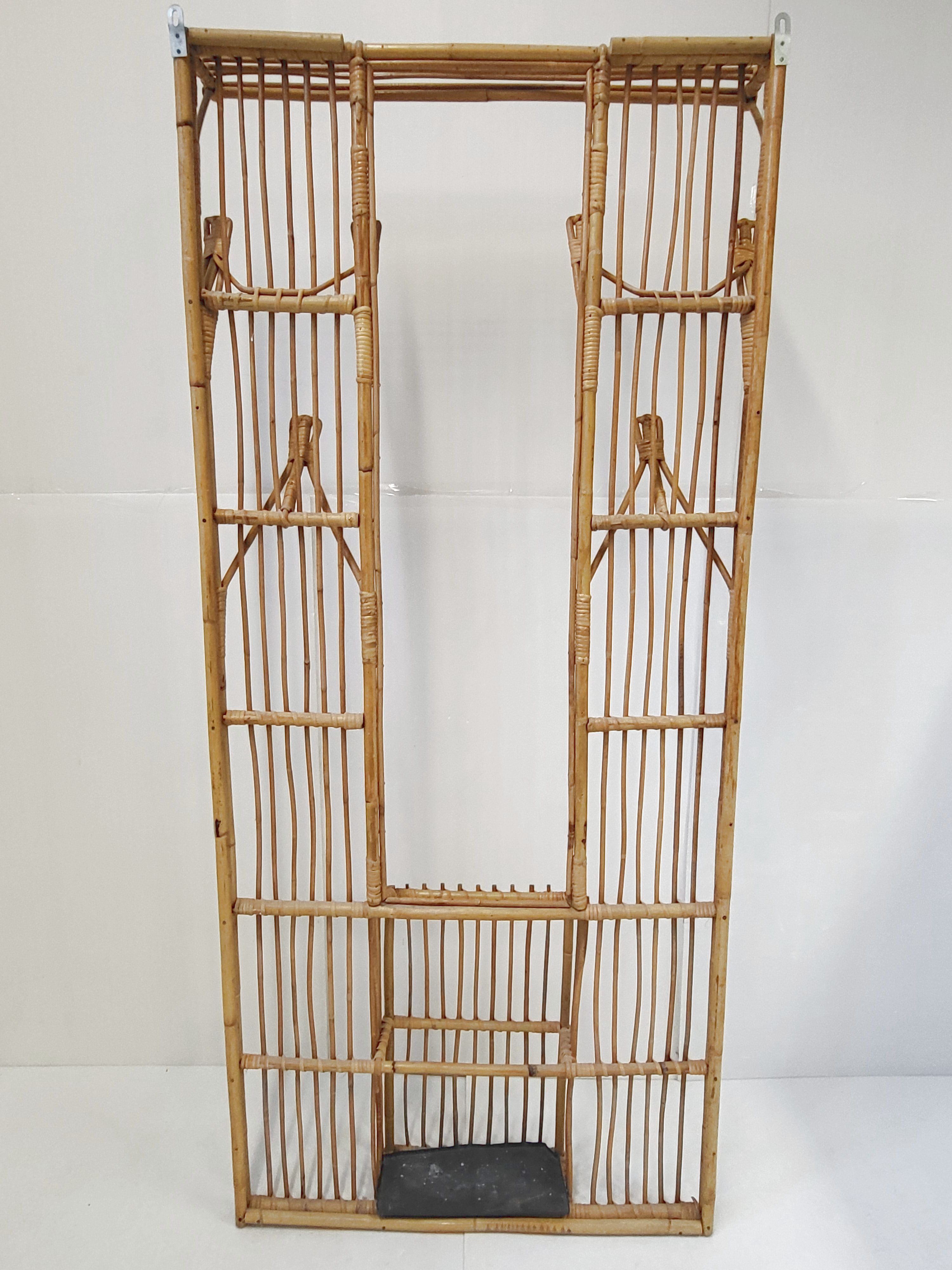 Rattan cloakroom coat rack 1950