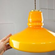 Mid-Century Italian Yellow Glass and Brass Pendant Lamp