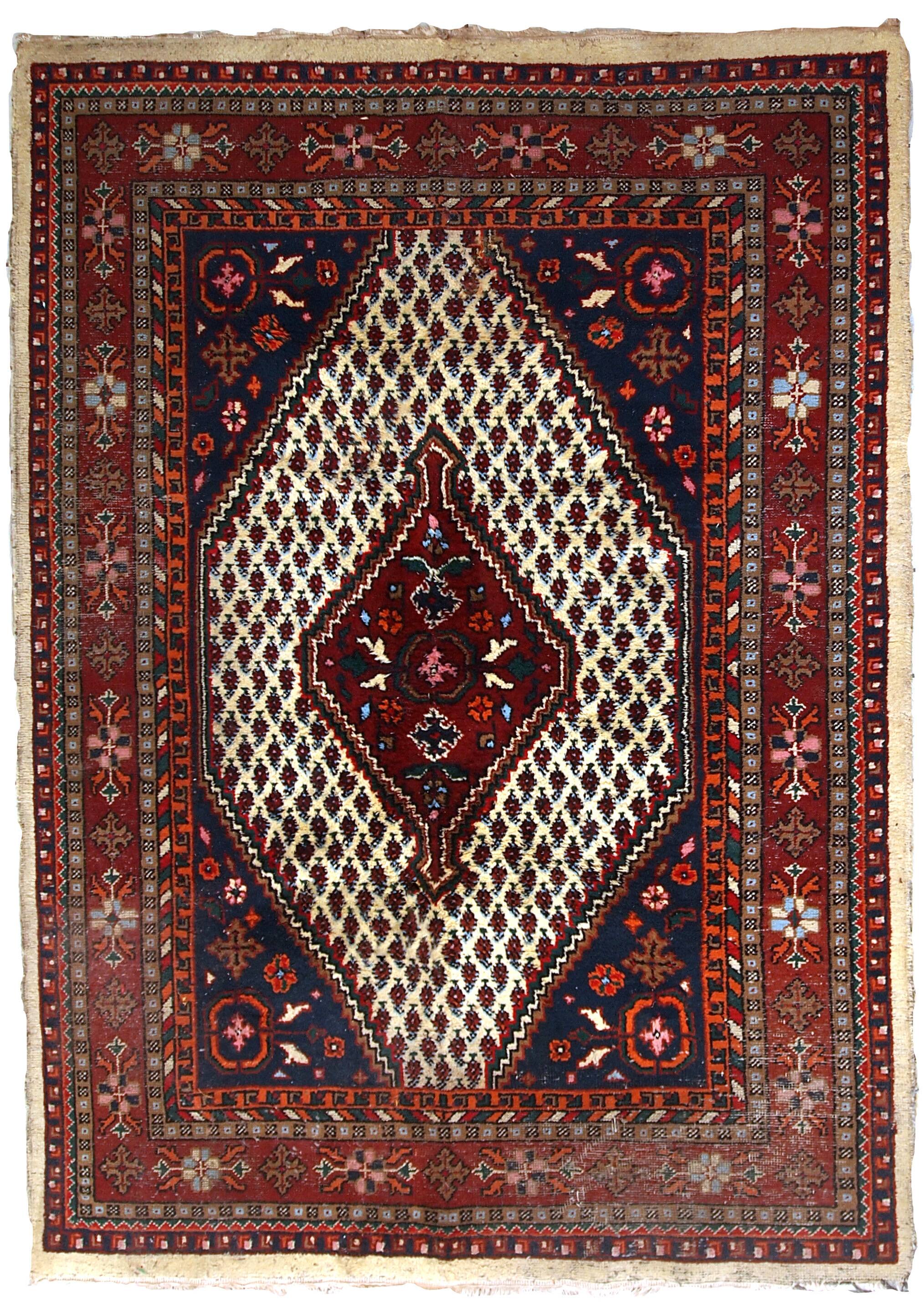 Tapis Hamadan Vintage du Moyen-Orient, Années 1970, Authentique et Patiné