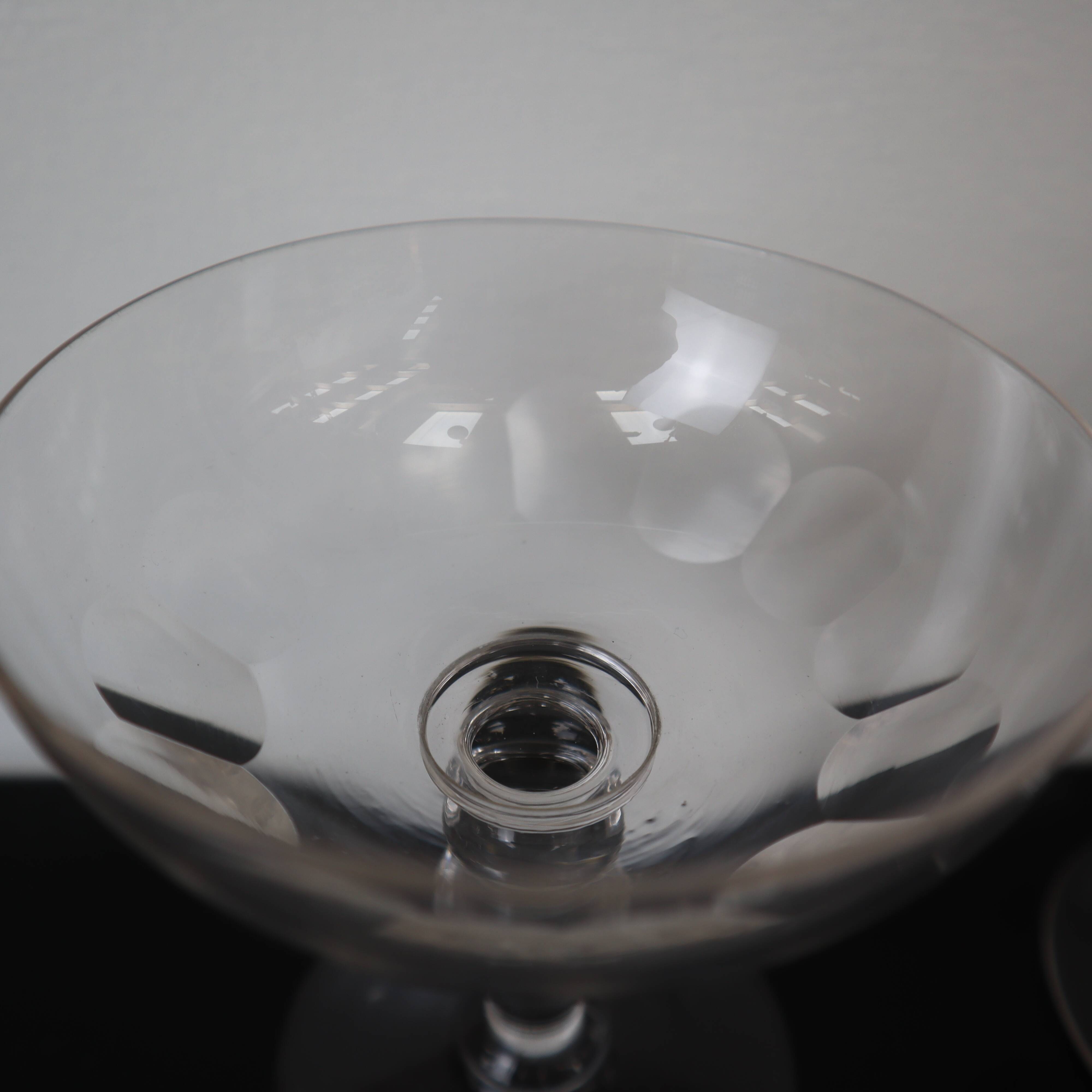 2 Antique faceted champagne glasses in blown glass