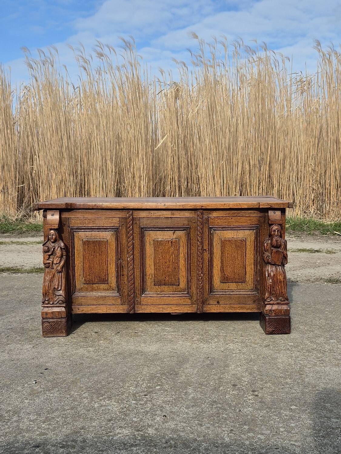 Antique chest wood carving oak