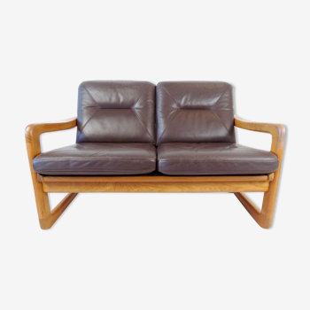 Holstebro teak leather 2 seater couch