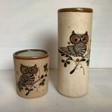 Pair of Mexican Tonala owl scroll vases