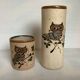 Pair of Mexican Tonala owl scroll vases