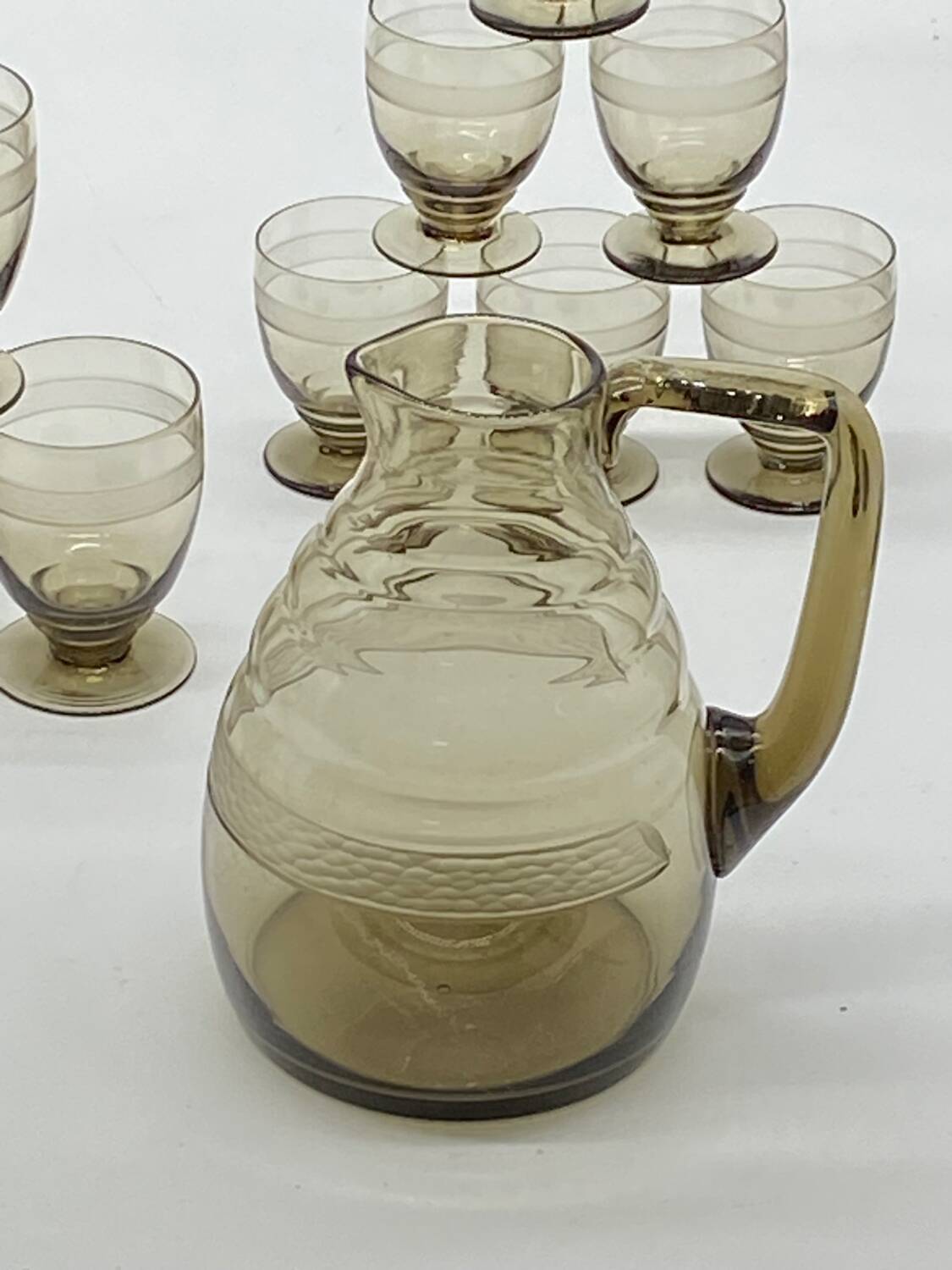 Glass service / pitcher / carafe art deco style / vintage / black smoked glass