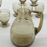 Glass service / pitcher / carafe art deco style / vintage / black smoked glass