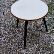 Vintage side table from the 60s, blackened wooden tripod base, white formica top