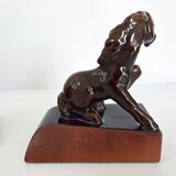 Pair of vintage leather & ceramic bookends