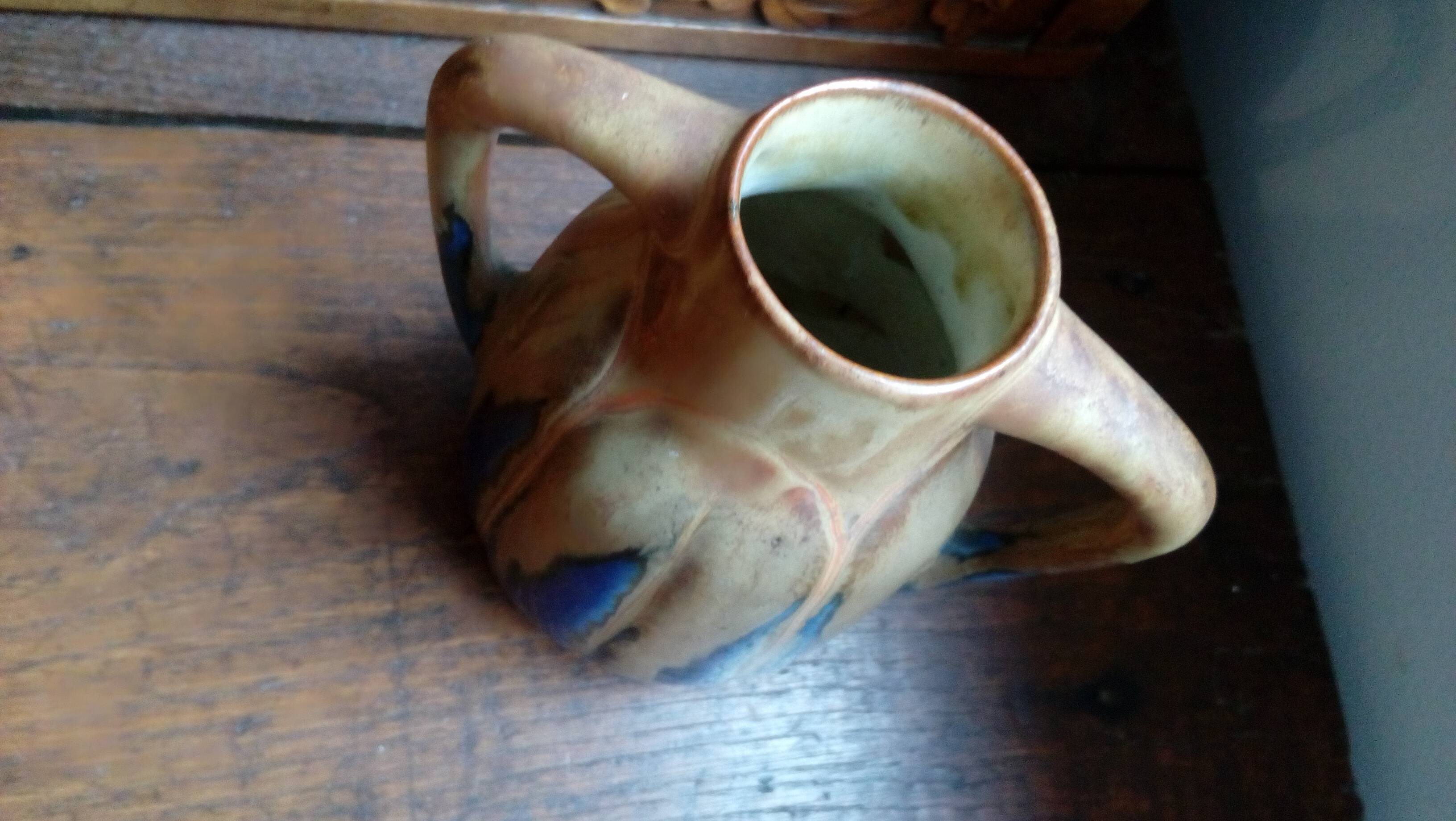 Blue enamelled flamed sandstone vase by Méténier