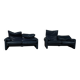 Two Cassina Maralunga two-seat sofas in blue leather by Vico Magistretti, Italy