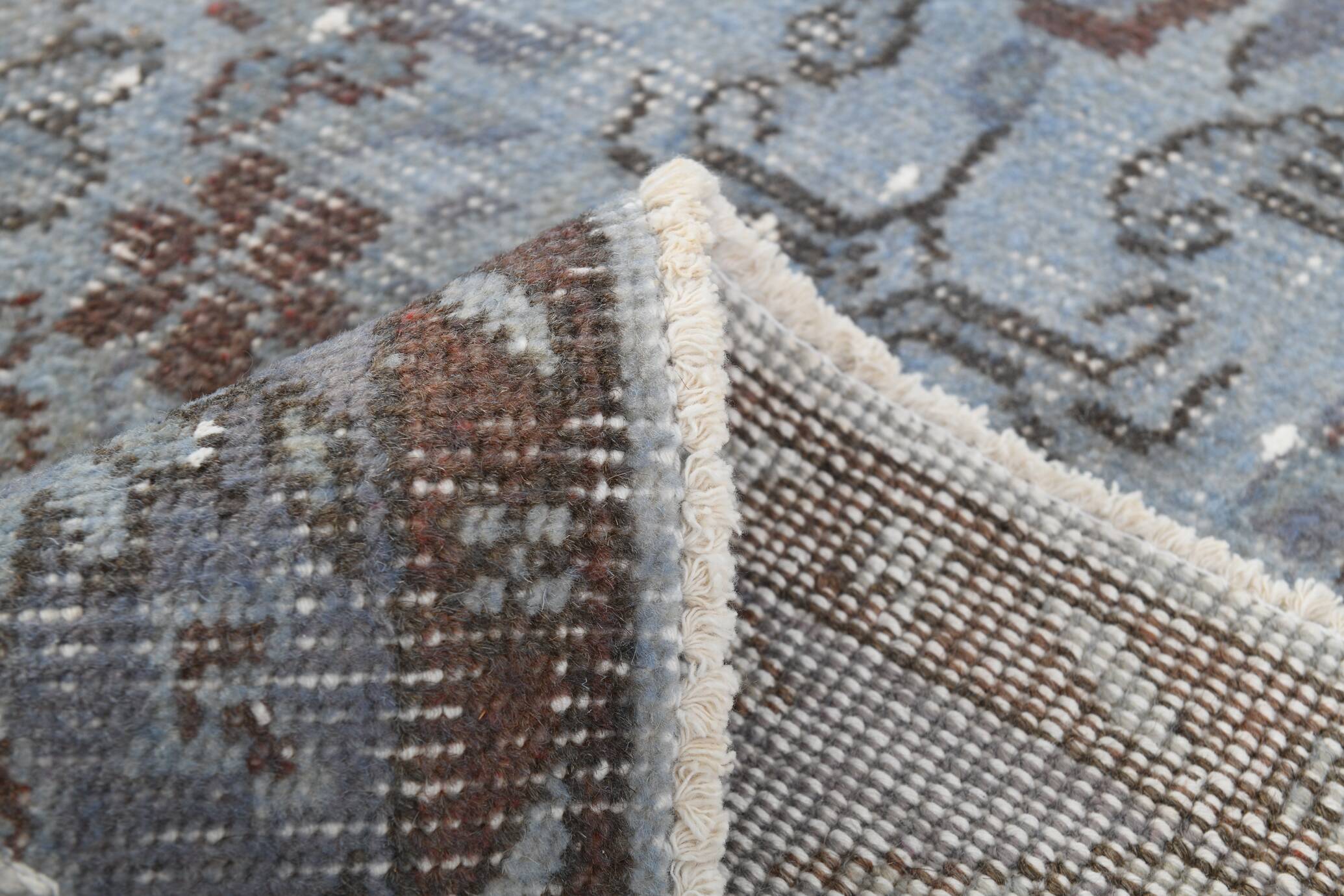 6x10 Rug For Living Room Bordered Blue Turkish Vintage Area Rug, 184x301Cm SK 1512