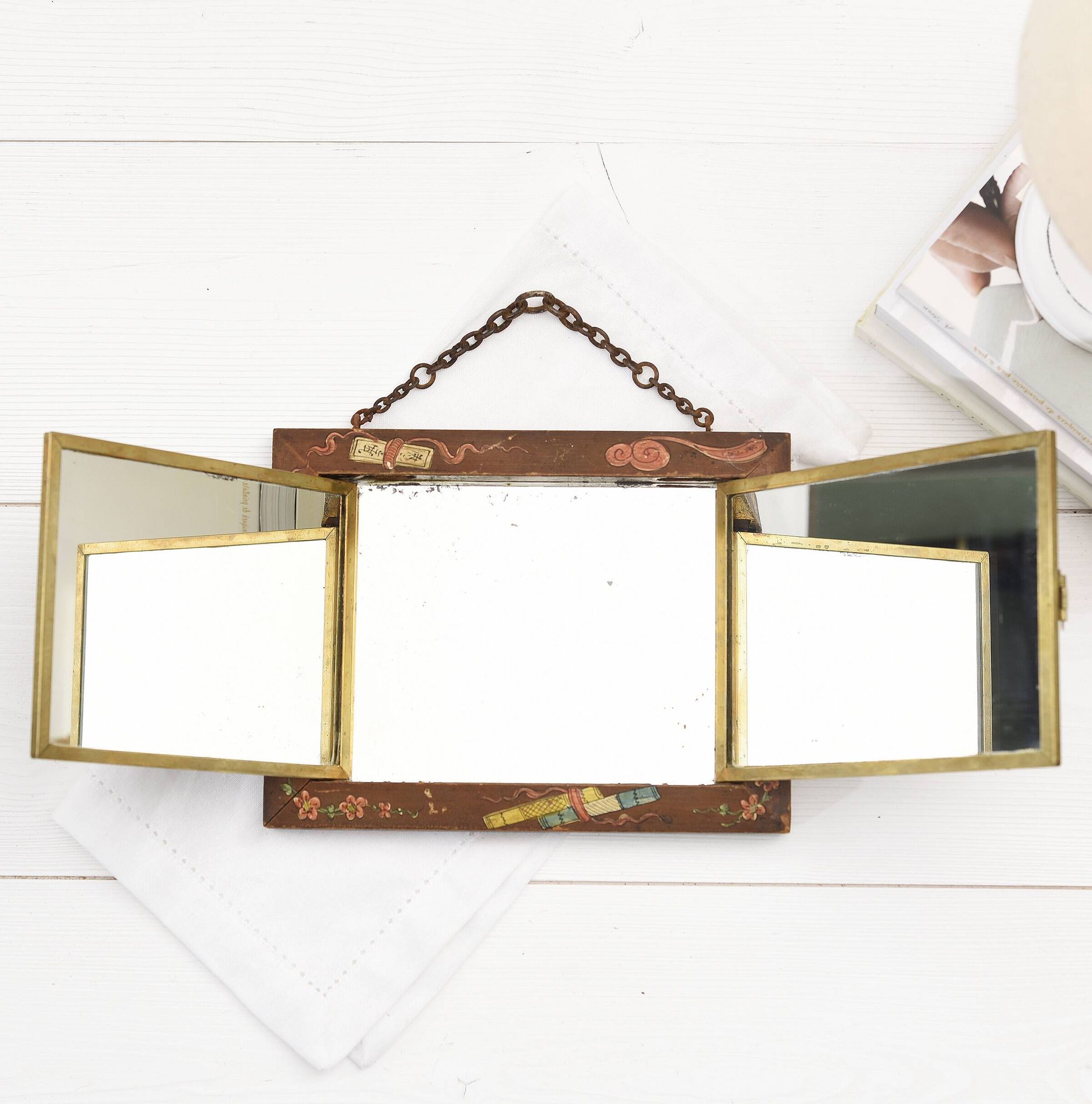 Antique Triptych Wall Mirror – Vintage 1940s Folding Dressing Table Mirror