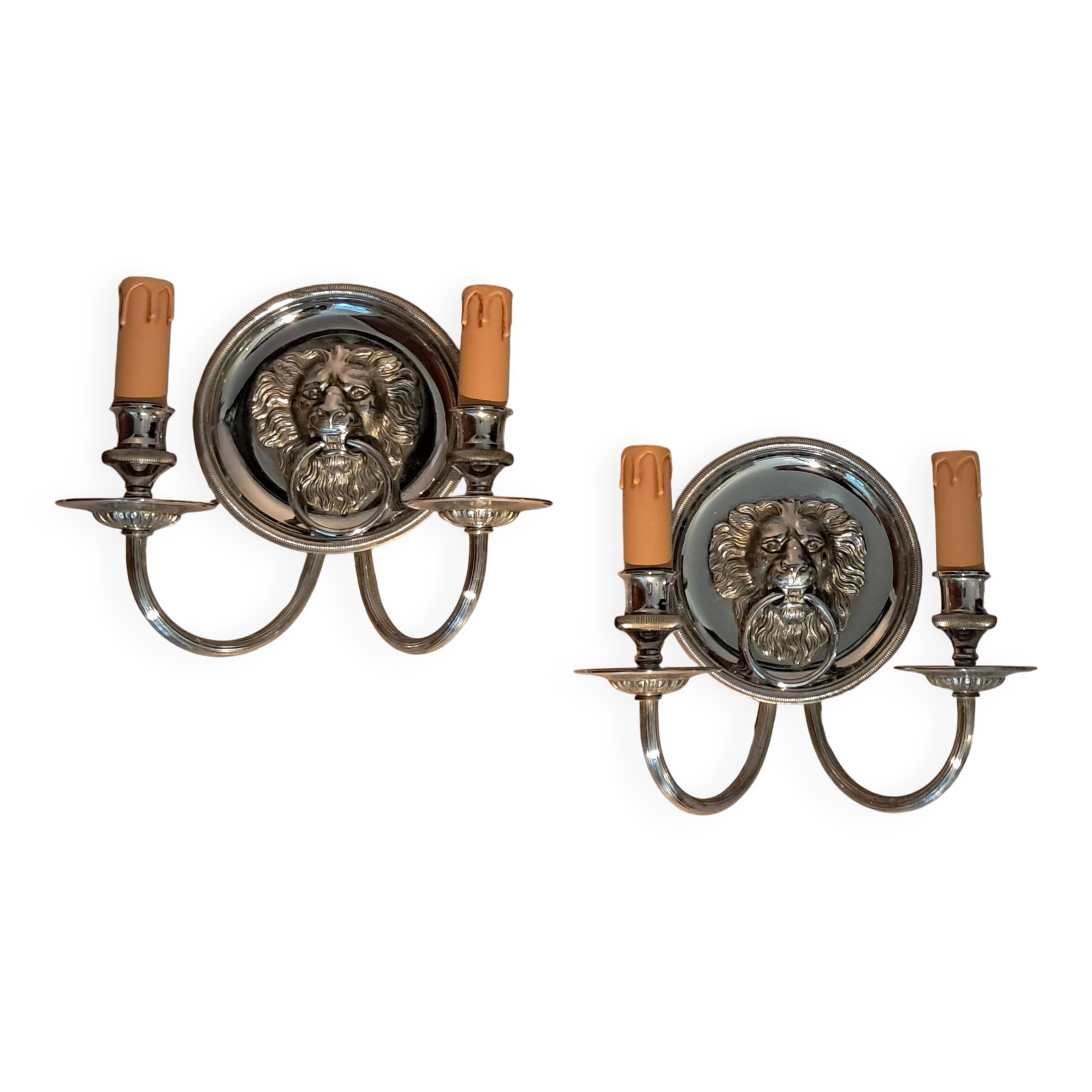 Pair of two-armed silver-plated bronze wall lights from Maison Charles, 1960.