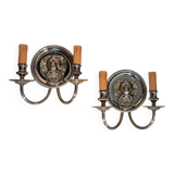 Pair of two-armed silver-plated bronze wall lights from Maison Charles, 1960.