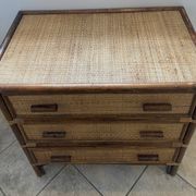 Vintage 1970s bamboo rattan 3-drawer chest of drawers.