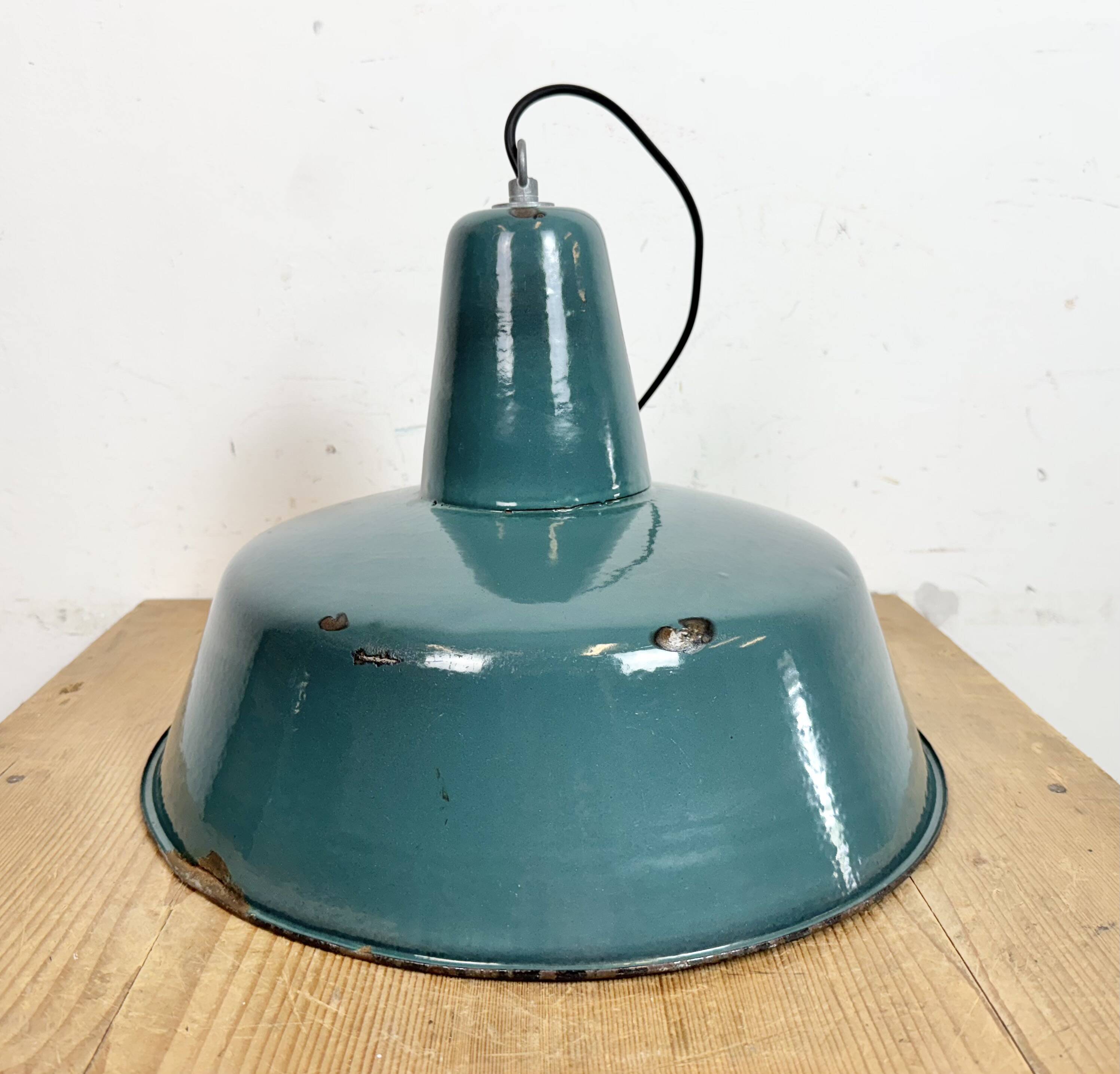Large Industrial Petrol Enamel Factory Pendant Lamp, 1960s