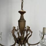 Brass chandelier with crystal drops