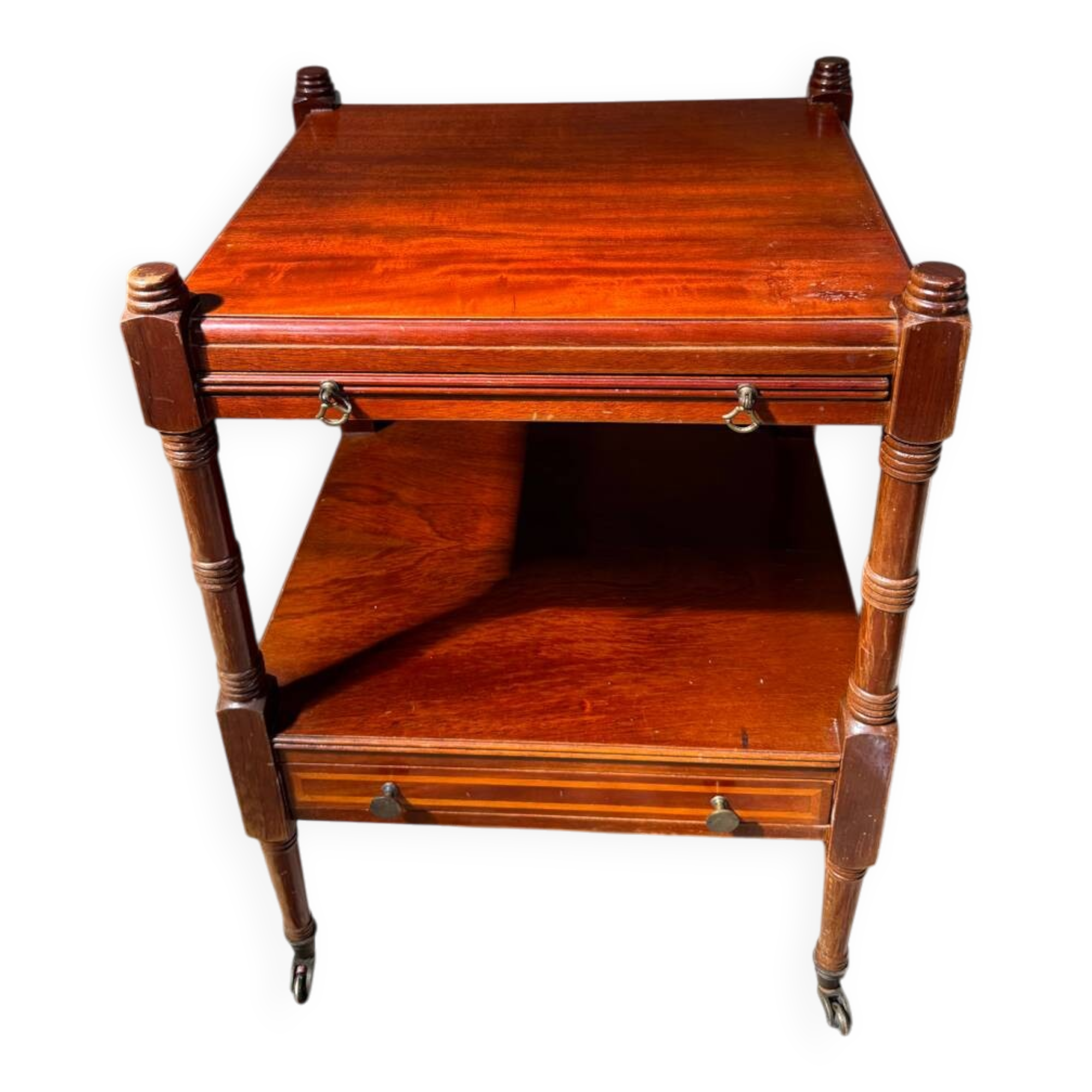 Antique mahogany rolling trolley