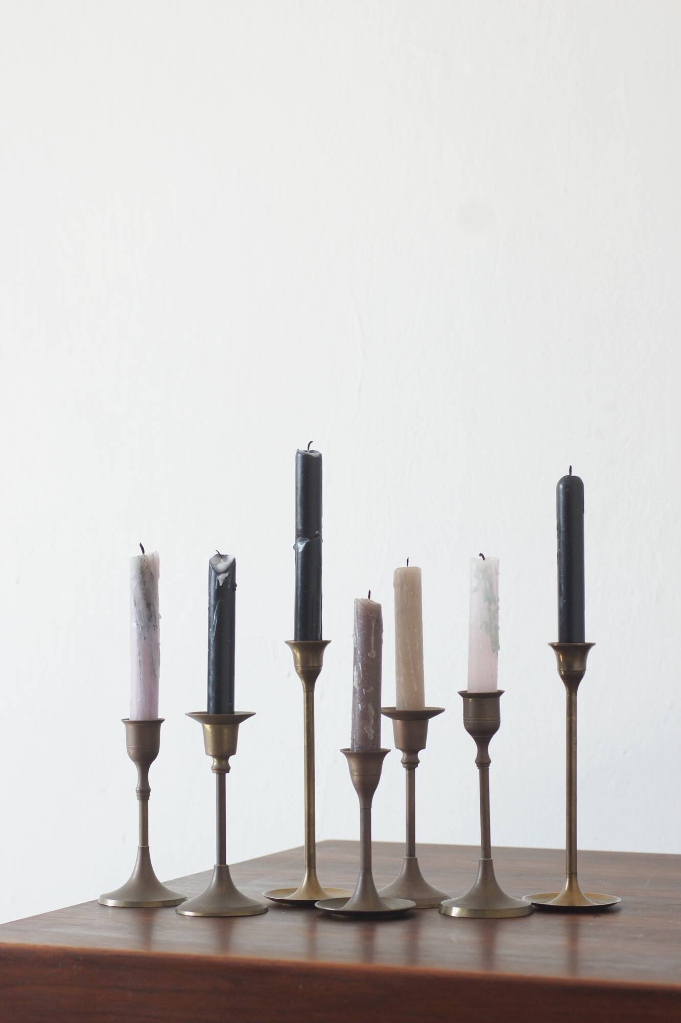 Vintage Brass Candlesticks, 1960s, Set of 7