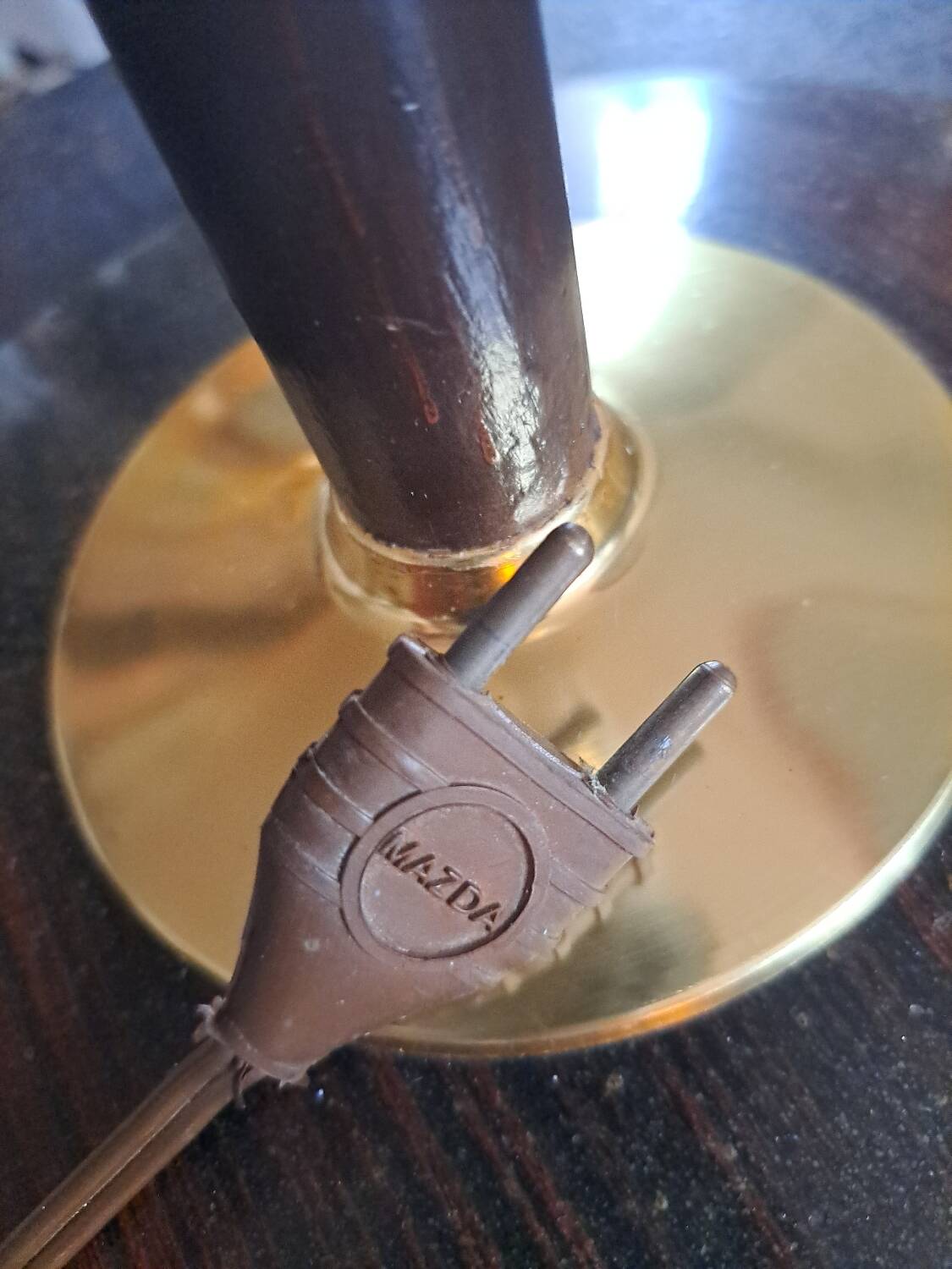 Large MAZDA 1950 Lamp Opaline Tulip/wood/metal