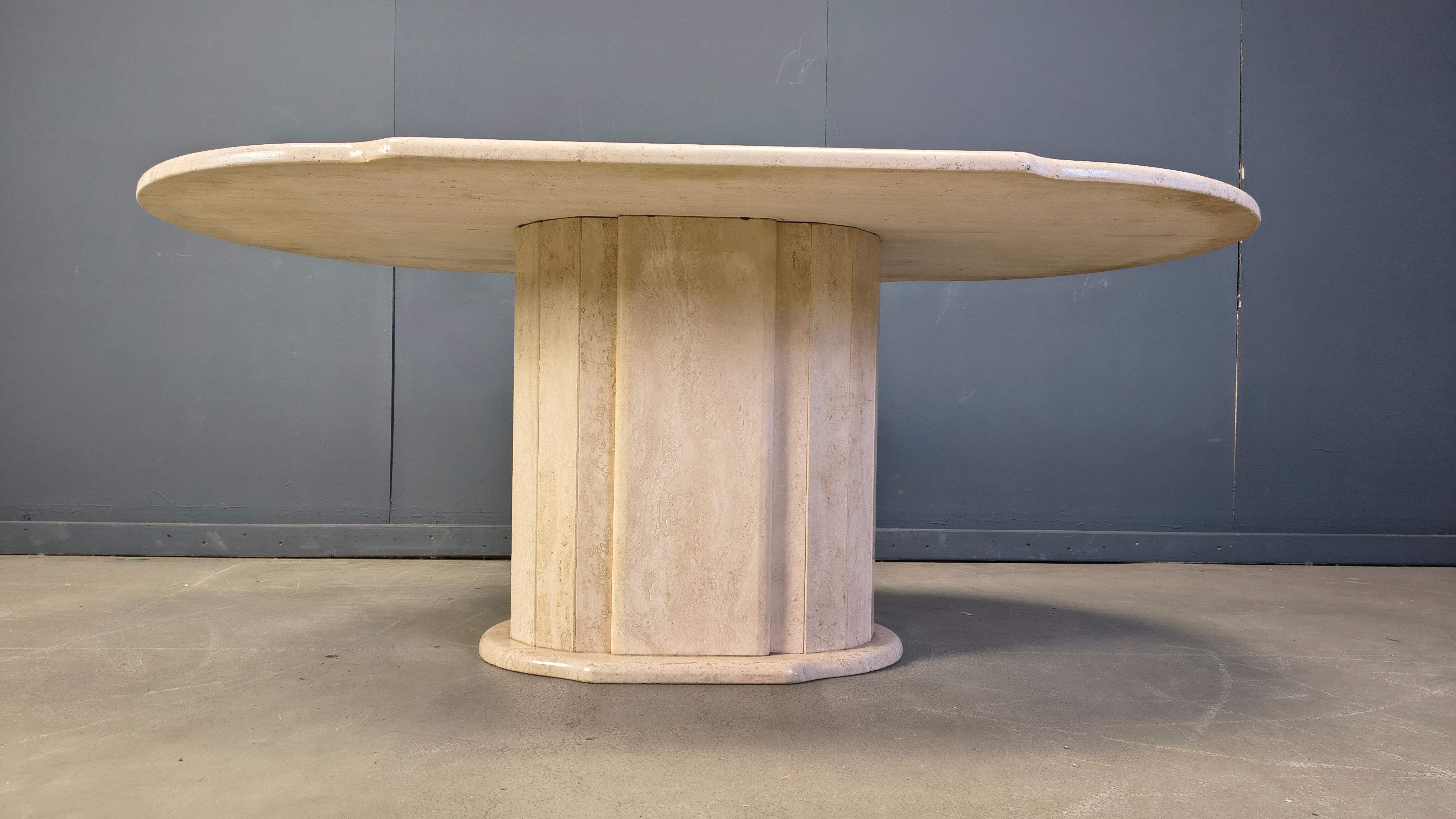 Vintage oval travertine dining table, 1970s