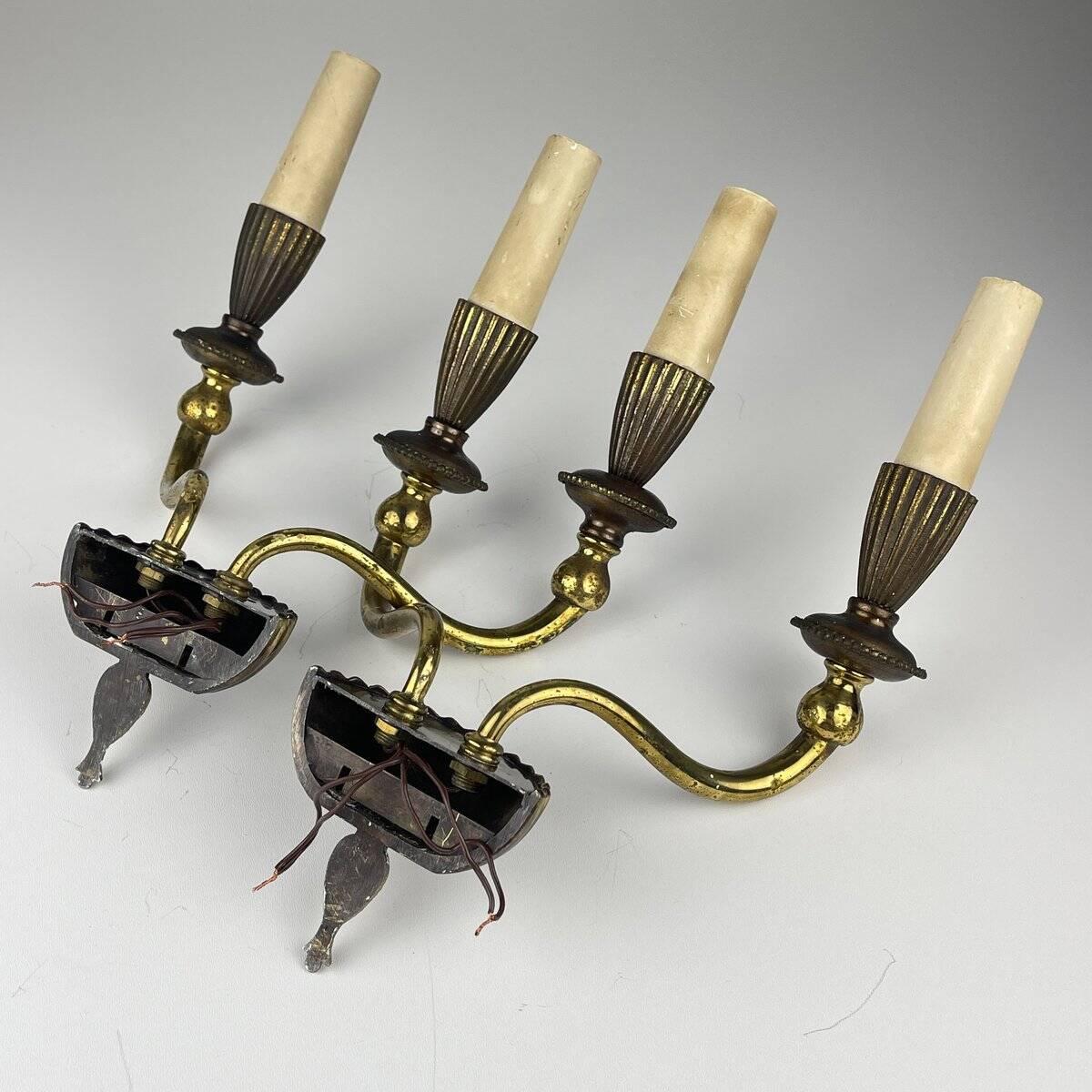 Vintage bronze wall lamps, Italy, 1950s, set of 2