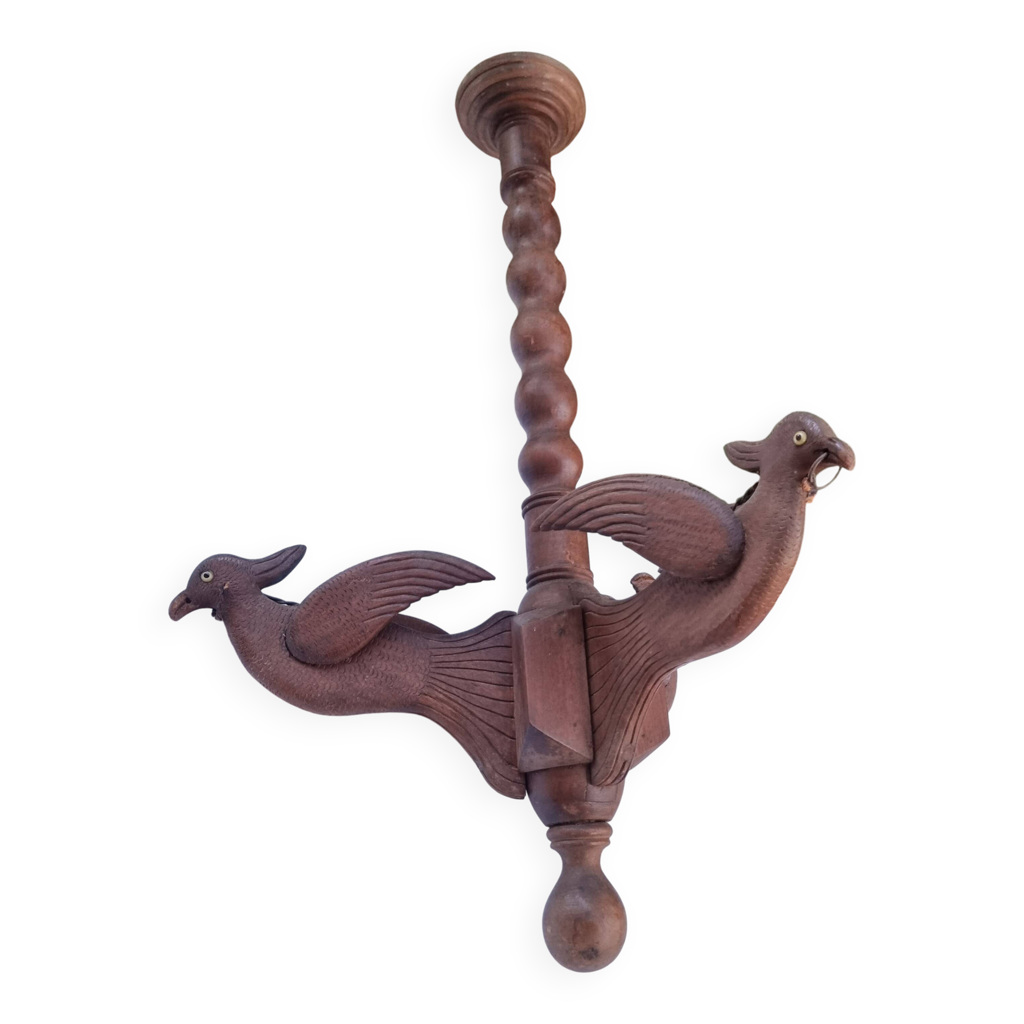 Antique lamp or candlestick, hand-carved, turned wood, Renaissance style