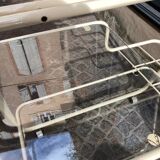 70s rolling trolley in glass and cream metal