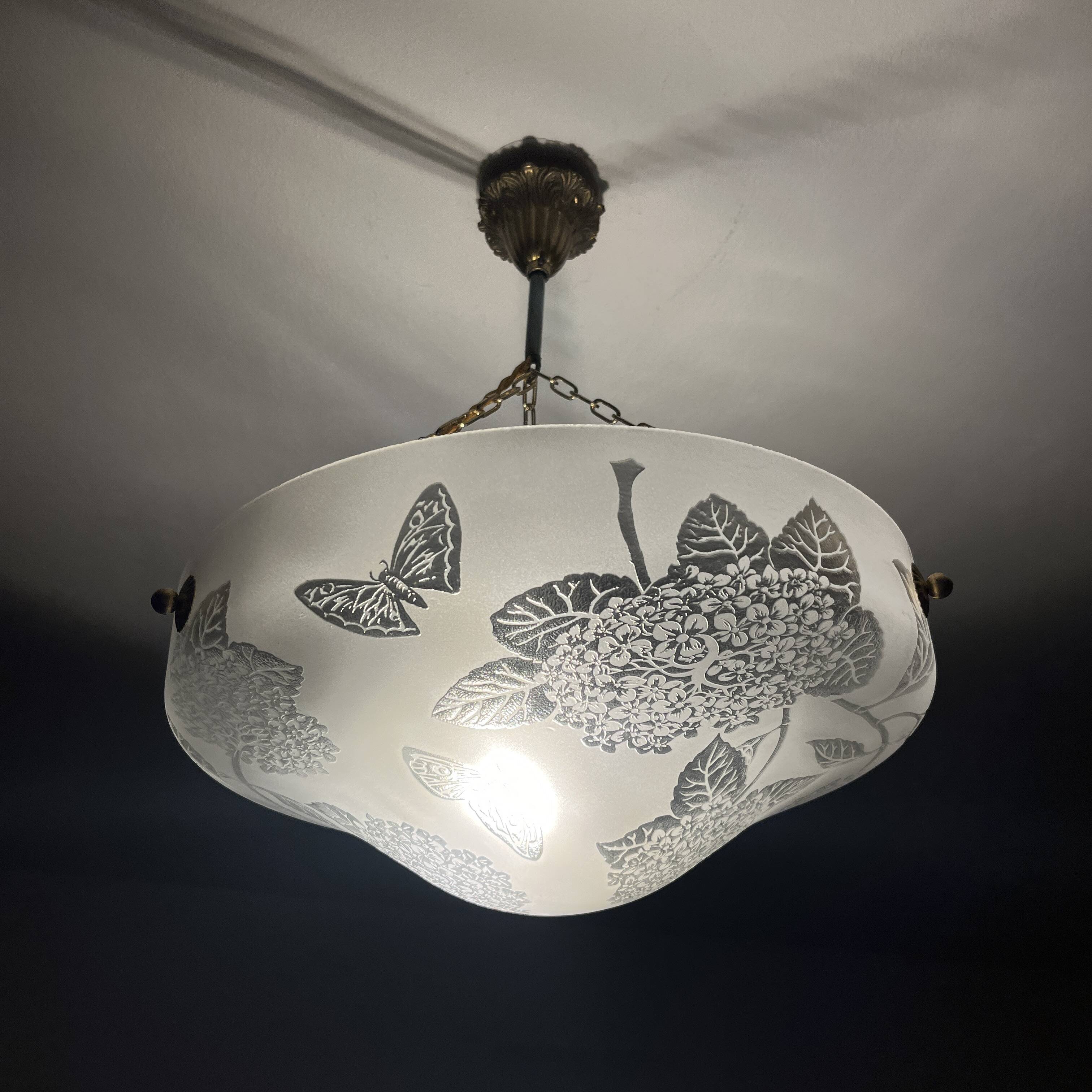 Glass basin decorated with flowers and butterflies Art Deco France Deveau 1925