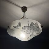 Glass basin decorated with flowers and butterflies Art Deco France Deveau 1925