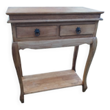 Solid teak console table with two drawers