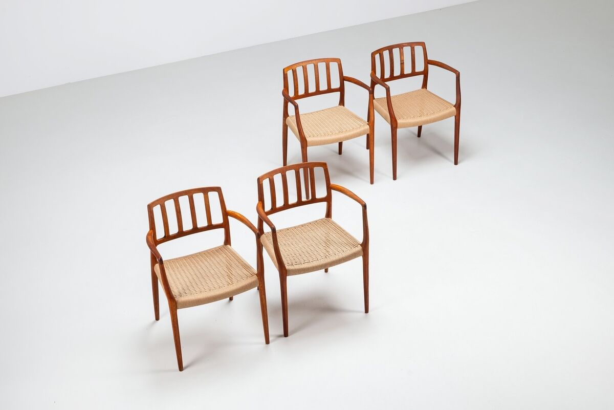 Niels Otto Moller model 66 armchairs in teak and paper cord Denmark 1970