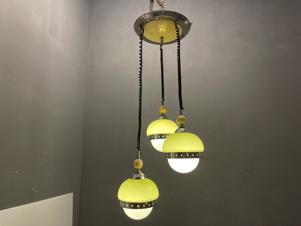 Mid-century lime green opaline glass light pendant