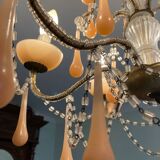 Superb antique brass/glass/opaline Murano chandelier
