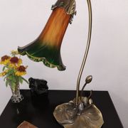 Brass water lily lamp and glass paste, art nouveau style.