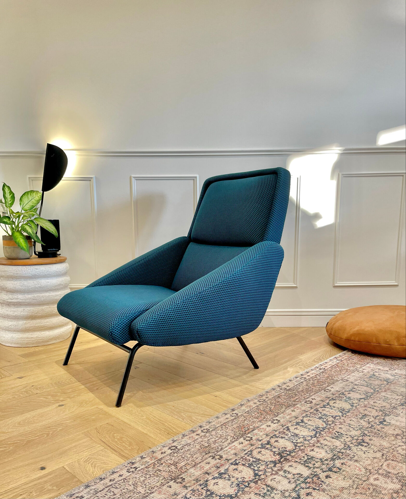 Fauteuil vintage Guermonprez, estampillé - maille 3D Bleu pétrole – De