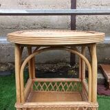 Table basse en rotin et bambou vintage