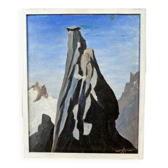 Huile sur toile paysage de montagnes enneigée Guy REL 78