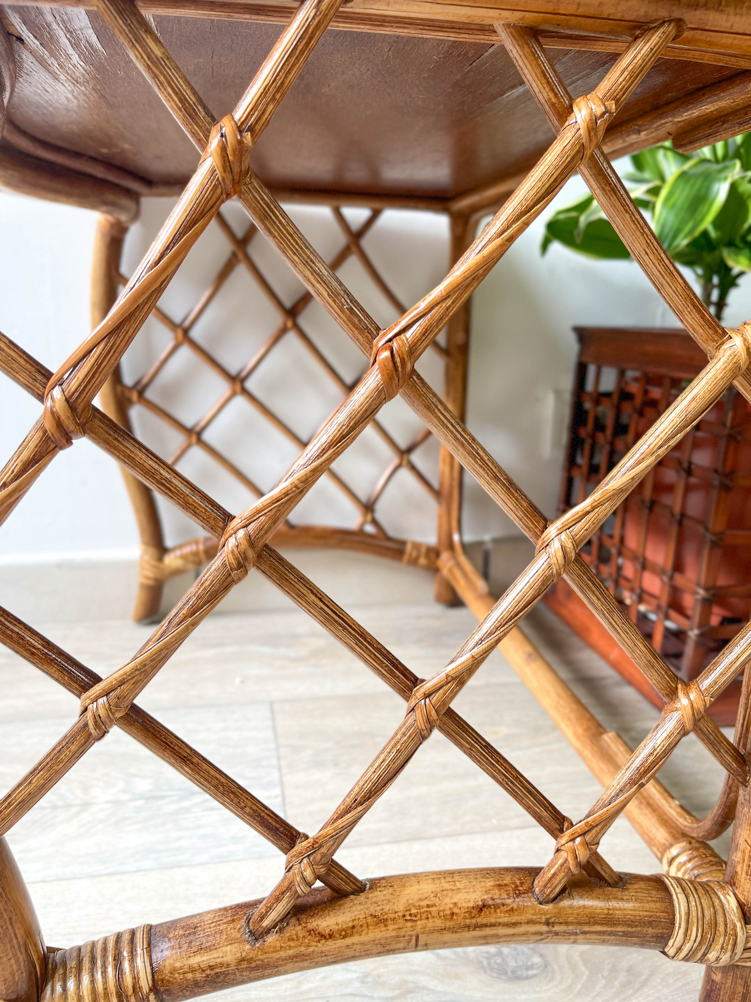 Vintage trundle tables in bamboo and rattan