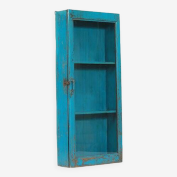 Vintage blue old teak wall display case patina and original piece from india